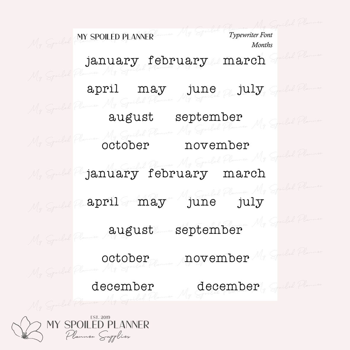 Months - Typewriter Style Script