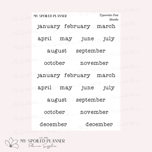 Months - Typewriter Style Script